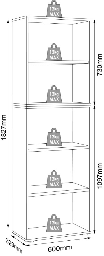 VCM NORDIC Salia B60 kontorreol, m. 3 justerbare hylder - antracitgr og natur tr