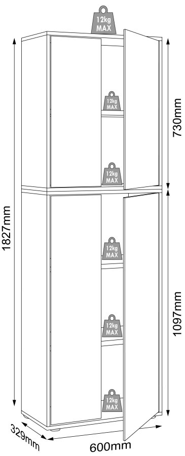 VCM NORDIC Salia B60 kontorreol, m. 4 lger og 3 justerbare hylder - hvid og natur tr
