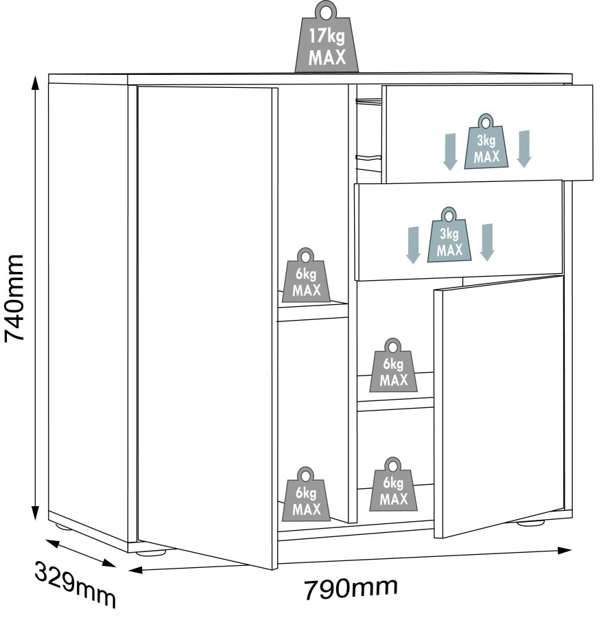 VCM NORDIC Salia B80 kontorkommode, m. 2 lger, 2 skuffer, 2 hylder - hvid/natur tr