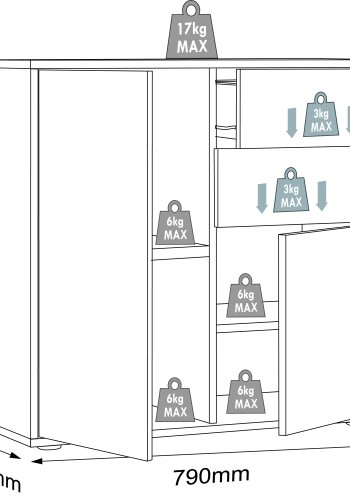 VCM NORDIC Salia B80 kontorkommode, m. 2 lger, 2 skuffer, 2 hylder - antracitgr/natur tr