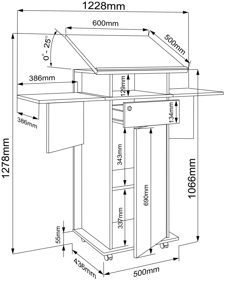 VCM NORDIC Salia L stende skrivebord, justerbar top, 1 lsbar skuffe, lge, hjul - gr/natur tr