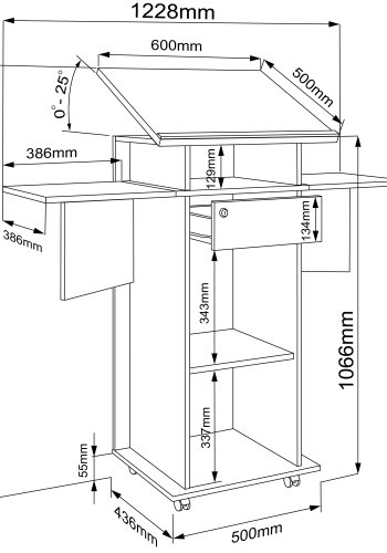VCM NORDIC Salia M stende skrivebord, justerbar top, 1 lsbar skuffe, hylde, hjul - hvid/natur tr