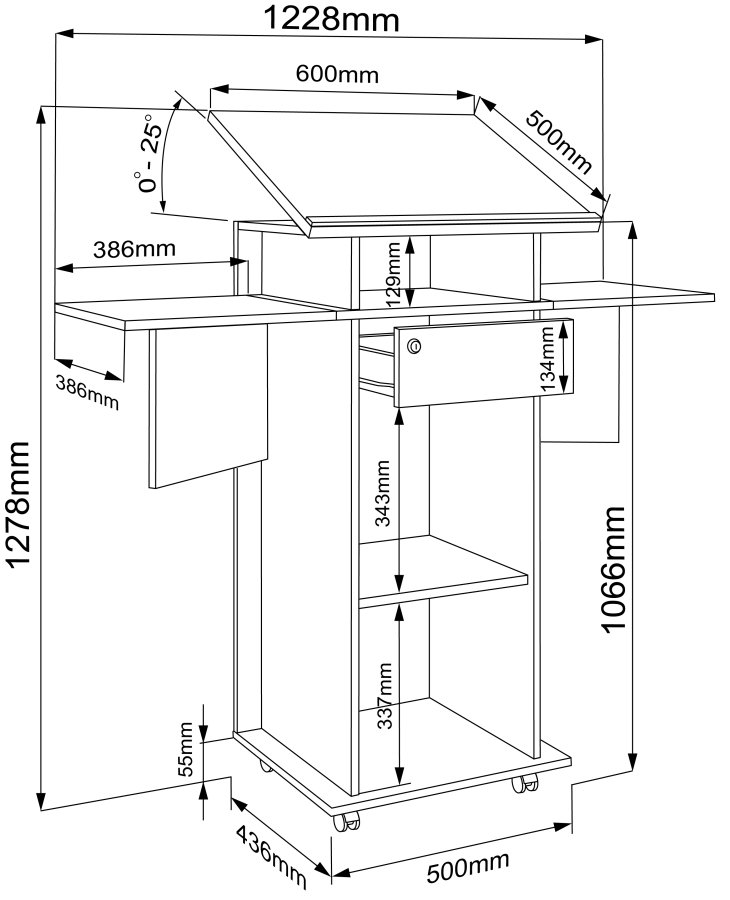 VCM NORDIC Salia M stende skrivebord, justerbar top, 1 lsbar skuffe, hylde, hjul - gr/natur tr