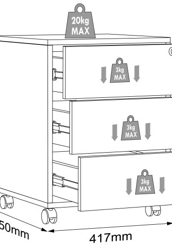 VCM NORDIC Salia T 45 arkivskab, lsbar, m. 3 skuffer og hjul - hvid og natur tr