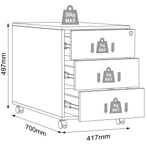 VCM NORDIC Salia T 70 arkivskab, lsbar, m. 3 skuffer og hjul - antracitgr og natur tr