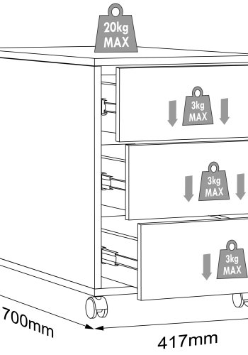 VCM NORDIC Salia T 70 arkivskab, lsbar, m. 3 skuffer og hjul - antracitgr og natur tr