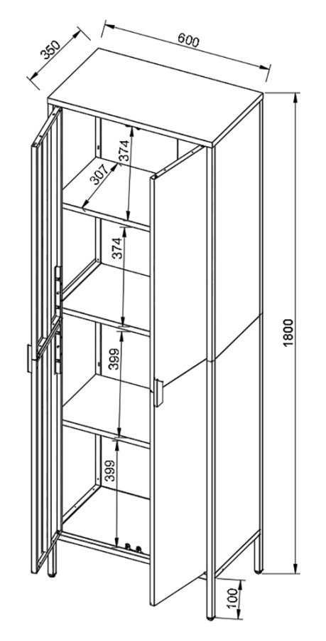VCM NORDIC Flokas XL skab, m. 2 lger og 3 hylder - sort stl