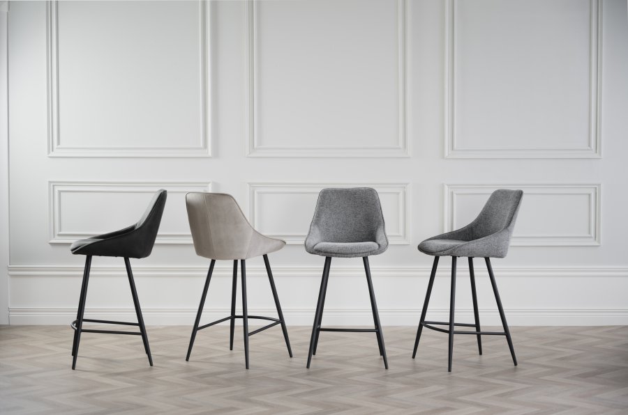 ROWICO Sierra barstol, m. rygln og fodsttte -  gr polyester og sort metal