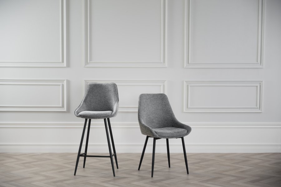 ROWICO Sierra barstol, m. rygln og fodsttte -  gr polyester og sort metal