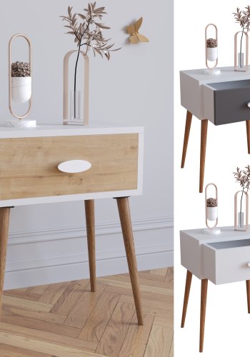 VCM NORDIC Singol L sengebord, m. 1 skuffe - hvid og natur tr (44,5x30)