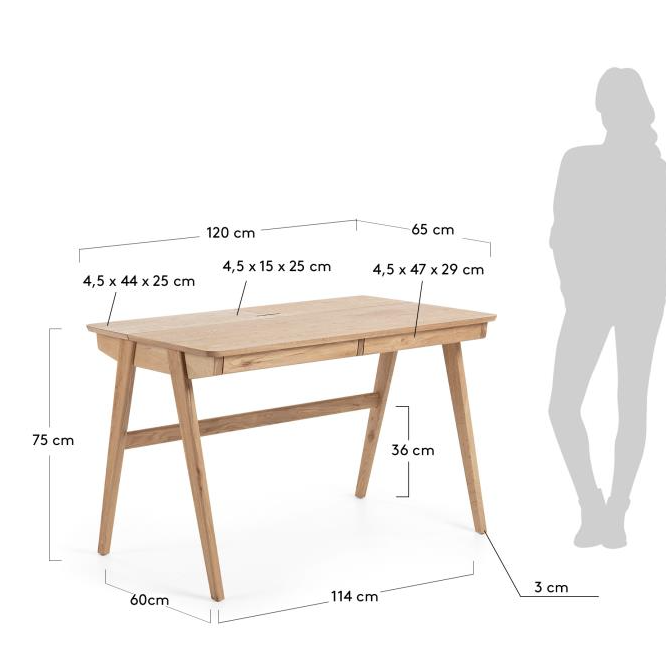 KAVE HOME Jakes skrivebord - natur asketrsfinér/asketr, m. 2 skuffer