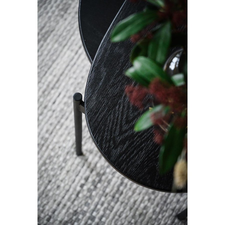 ROWICO oval Skye sofabord - sort egetrsfiner og sort metal (120x60)