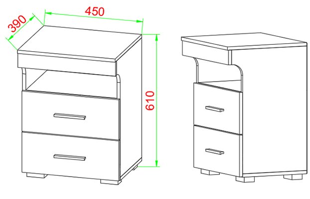 VCM NORDIC Slepal L sengebord, m. 1 rum, 2 skuffer - hvid tr (45x39)