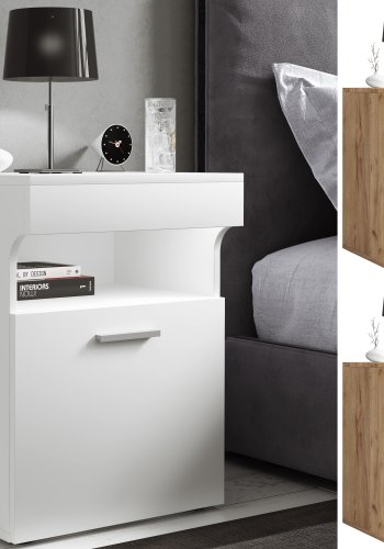 VCM NORDIC Slepal M sengebord, m. 1 lge, 1 rum, 1 hylde - hvid og natur tr (45x39)