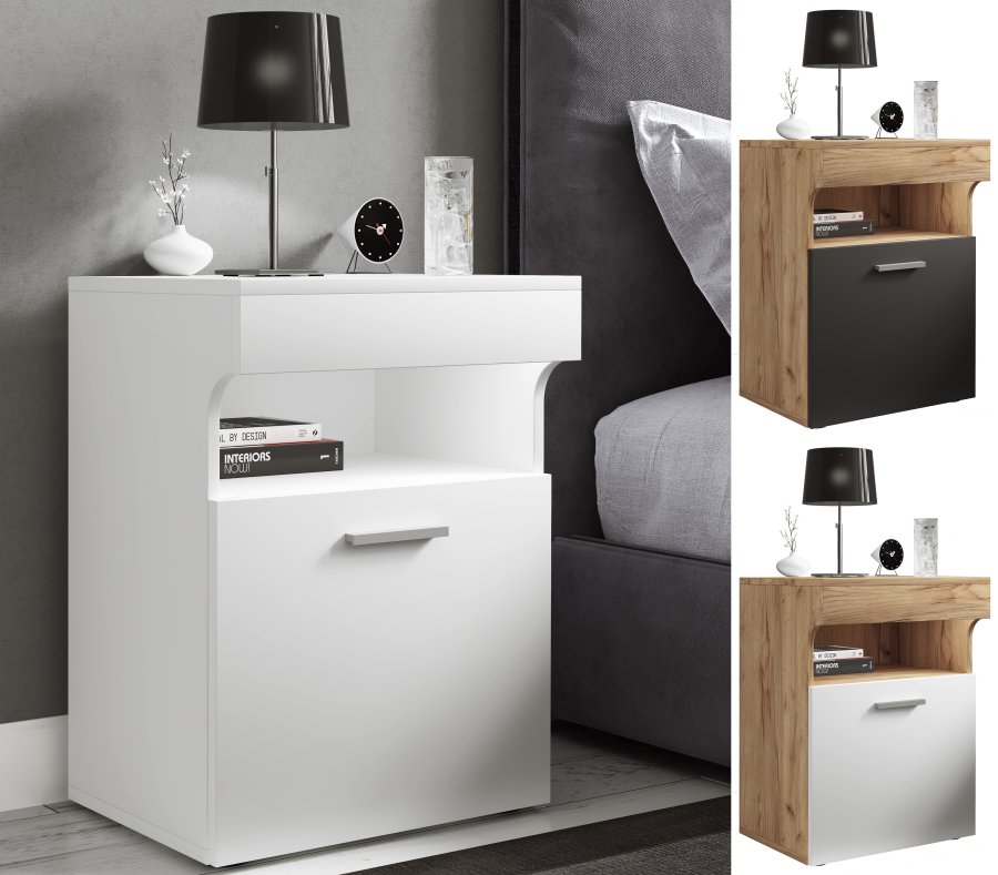 VCM NORDIC Slepal M sengebord, m. 1 lge, 1 rum, 1 hylde - hvid og natur tr (45x39)