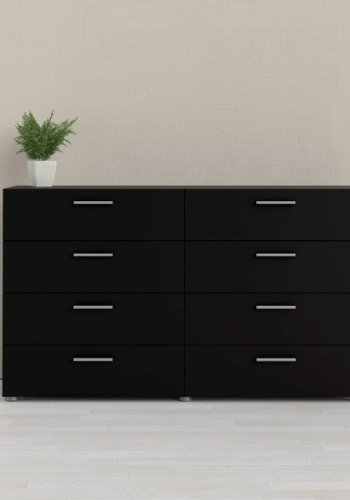 TVILUM Pepe kommode - sort mat i egetrsstruktur, m. 8 skuffer