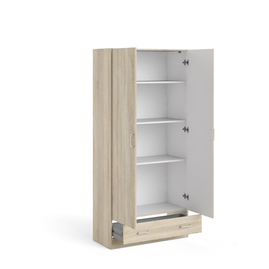 TVILUM Space garderobeskab 2 lger, 1 skuffe, 3 hylder - egestruktur folie/spnplade