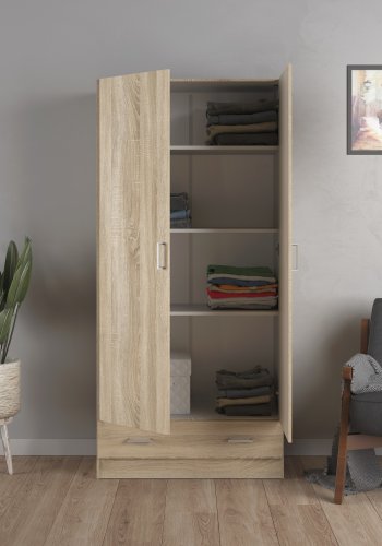 TVILUM Space garderobeskab 2 lger, 1 skuffe, 3 hylder - egestruktur folie/spnplade