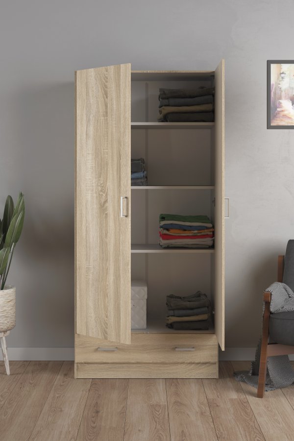 TVILUM Space garderobeskab 2 lger, 1 skuffe, 3 hylder - egestruktur folie/spnplade