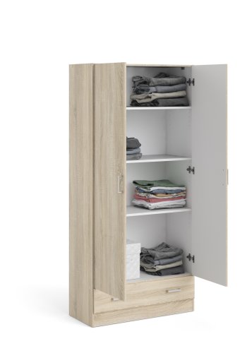 TVILUM Space garderobeskab 2 lger, 1 skuffe, 3 hylder - egestruktur folie/spnplade