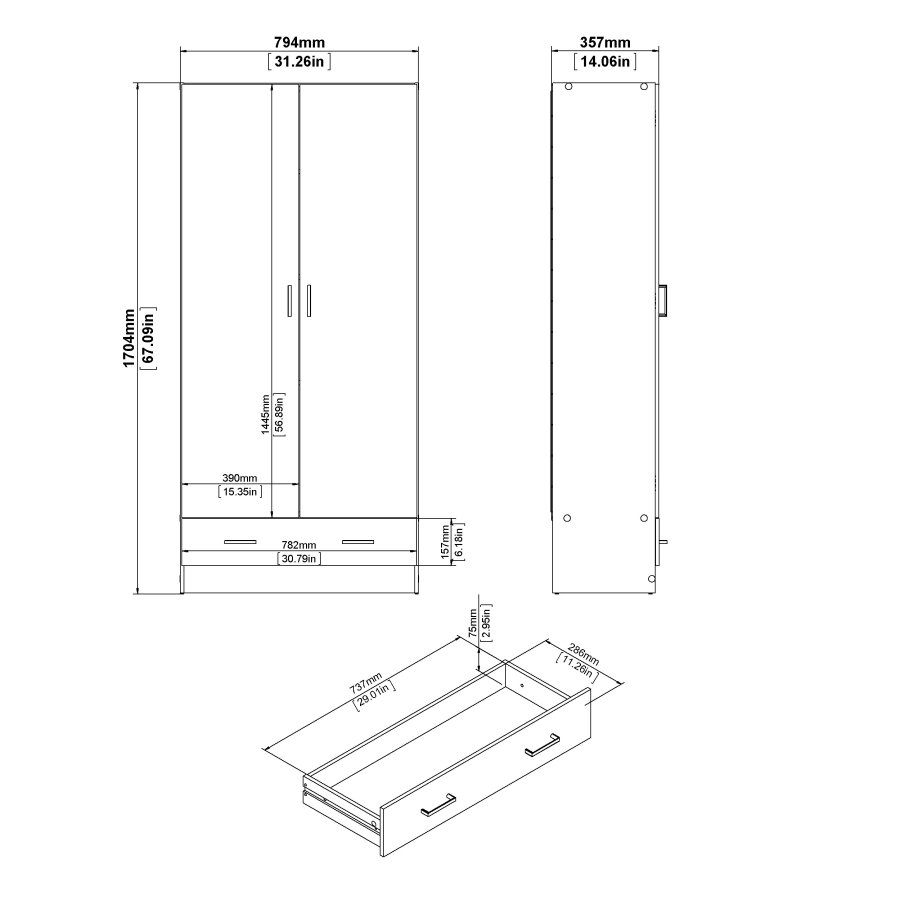 TVILUM Space garderobeskab 2 lger, 1 skuffe, 3 hylder - hvid folie/spnplade