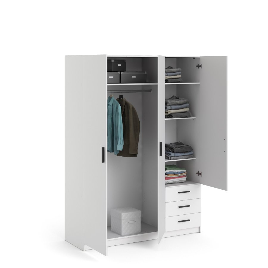 TVILUM Sprint Garderobeskab 3 lger + 3 skuffer - ParcelHvid Hvid