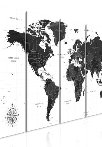 ARTGEIST stort verdenskort i sort og hvid - Black and White Map, 5-delt - flere strrelser