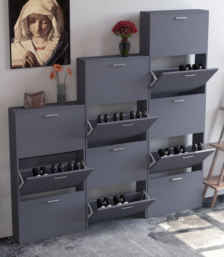 VCM NORDIC Sulos M skoskab, m. 3 lger - antracitgr tr