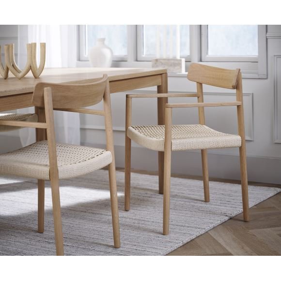 Sydney spisebordsstol, m. armln - natur rattan flet og natur eg