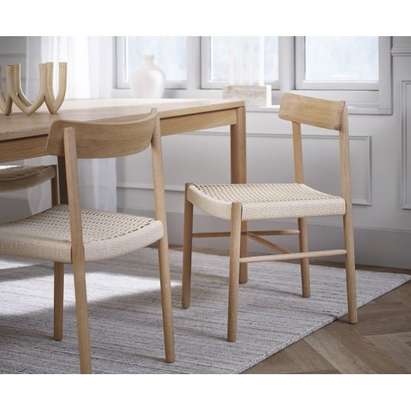 Sydney spisebordsstol - natur rattan flet og natur eg