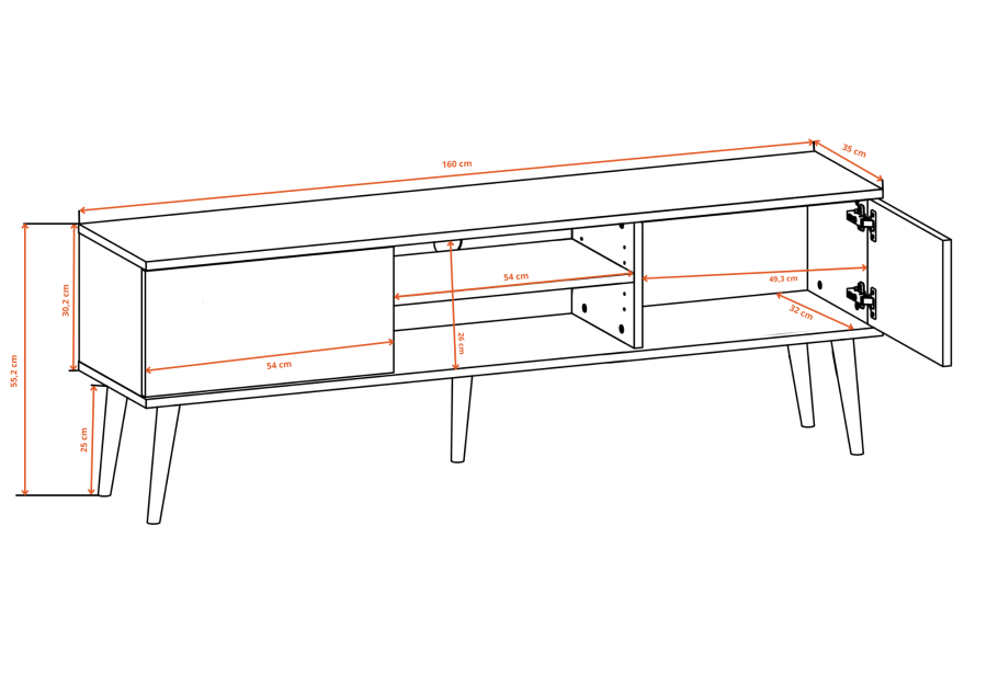 KOCOT RTV Toronto TV-bord, m. 2 lger og 1 hylde - gr bgetr (160x35)