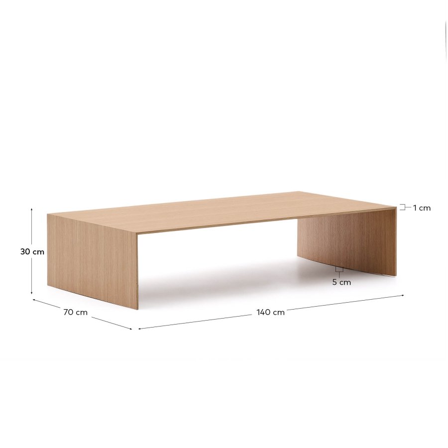 KAVE HOME Litto egefiner sofabord med naturlig farve finish, 140 x 70 cm