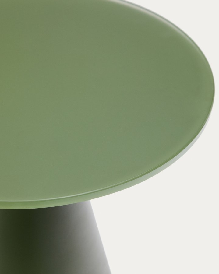 KAVE HOME Wilshire sidebord med matteret hrdet glas og matgrn malet stl finish Ã˜30cm