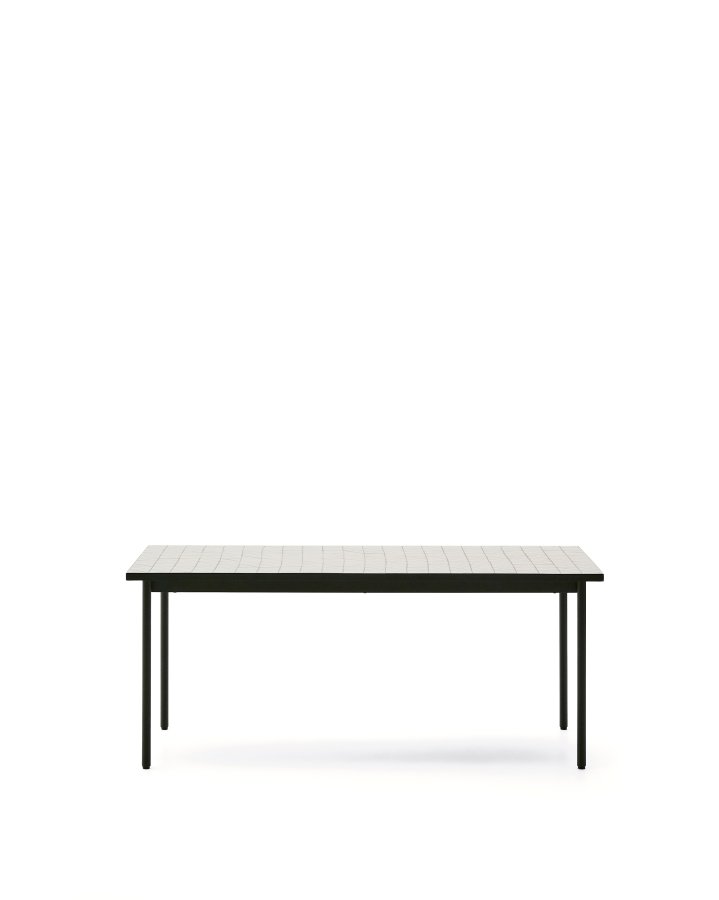 KAVE HOME Maurina udendrsbord i grn galvaniseret stl med ecru-farvede fliser 182 x 91cm
