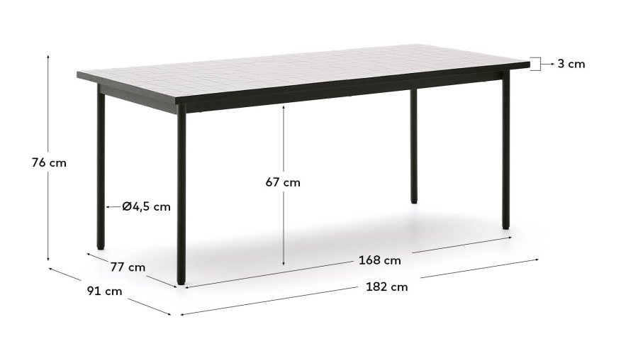 KAVE HOME Maurina udendrsbord i grn galvaniseret stl med ecru-farvede fliser 182 x 91cm