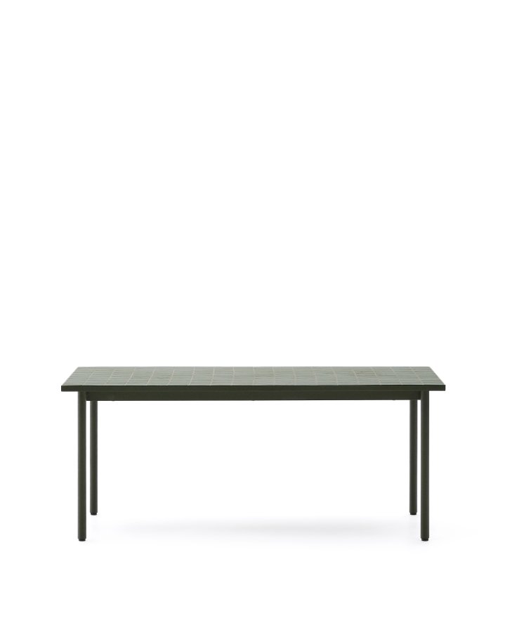 KAVE HOME Maurina udendrsbord i grn galvaniseret stl med grnne fliser 223 x 101cm