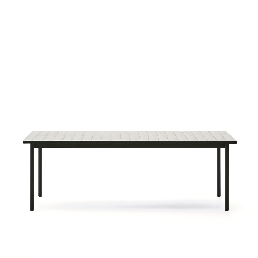 KAVE HOME Maurina udendrsbord i grn galvaniseret stl med ecru-farvede fliser 223 x 101cm