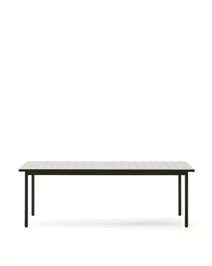 KAVE HOME Maurina udendrsbord i grn galvaniseret stl med ecru-farvede fliser 223 x 101cm
