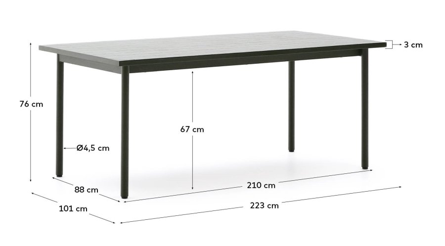 KAVE HOME Maurina udendrsbord i grn galvaniseret stl med ecru-farvede fliser 223 x 101cm