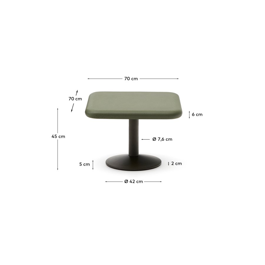 KAVE HOME Esilda udendrsbord med grn cementplade 70x70cm og grn stlbund Ã˜42x45cm