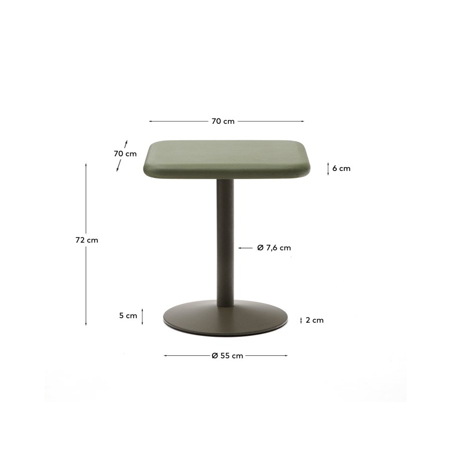 KAVE HOME Esilda udendrsbord med grn cementplade 70x70cm og grn stlbund Ã˜55x72cm