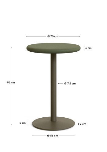 KAVE HOME Esilda udendrs hjt rundt bord med grn cementplade Ã˜70cm og grnt stlfod Ã˜55x96cm