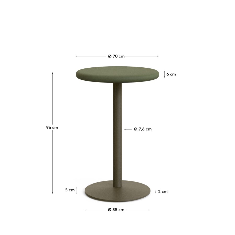 KAVE HOME Esilda udendrs hjt rundt bord med grn cementplade Ã˜70cm og grnt stlfod Ã˜55x96cm