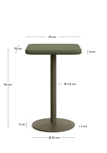 KAVE HOME Esilda udendrs hjbord med grn cementplade 70x70cm og grn stlbund Ã˜55x96cm