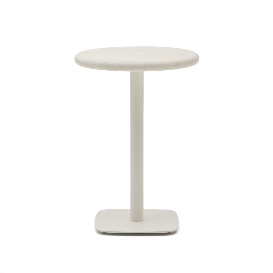 KAVE HOME Dina udendrs hjt rundt bord med hvid cementplade Ã˜70cm og hvid stlfod 48x48x96cm