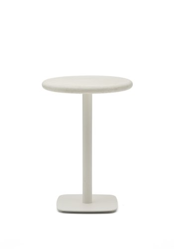 KAVE HOME Dina udendrs hjt rundt bord med hvid cementplade Ã˜70cm og hvid stlfod 48x48x96cm