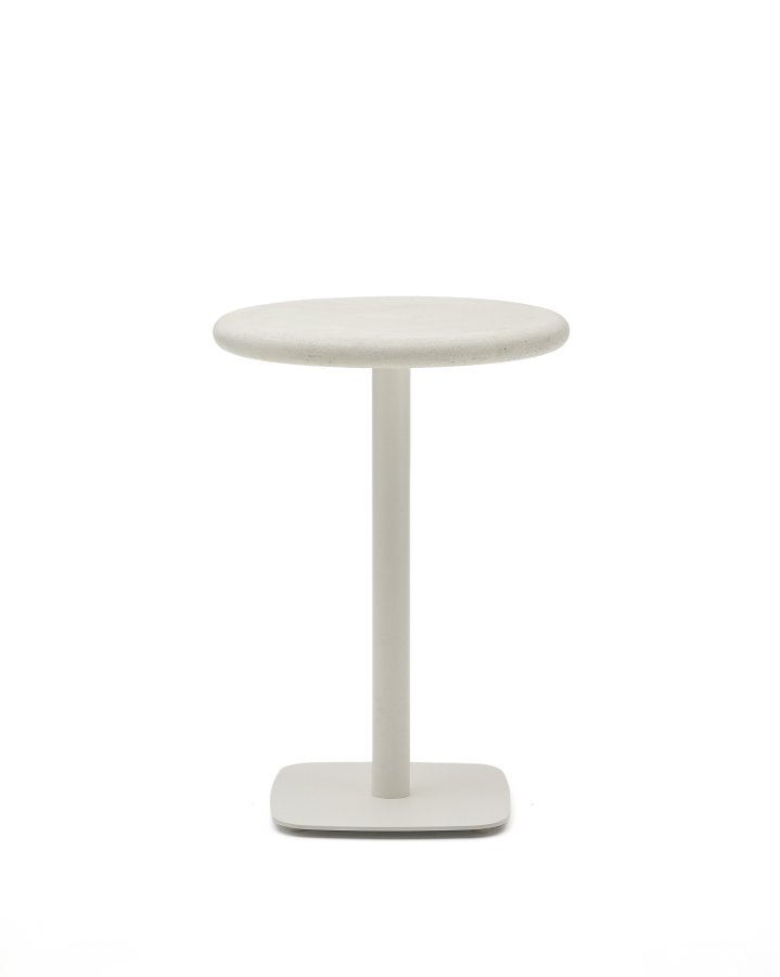 KAVE HOME Dina udendrs hjt rundt bord med hvid cementplade Ã˜70cm og hvid stlfod 48x48x96cm