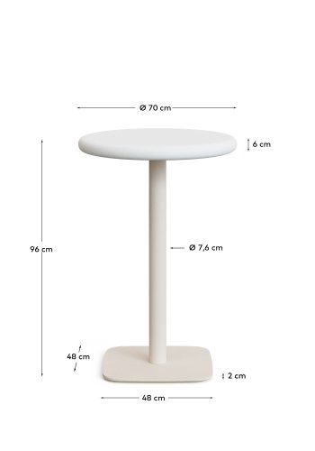 KAVE HOME Dina udendrs hjt rundt bord med hvid cementplade Ã˜70cm og hvid stlfod 48x48x96cm