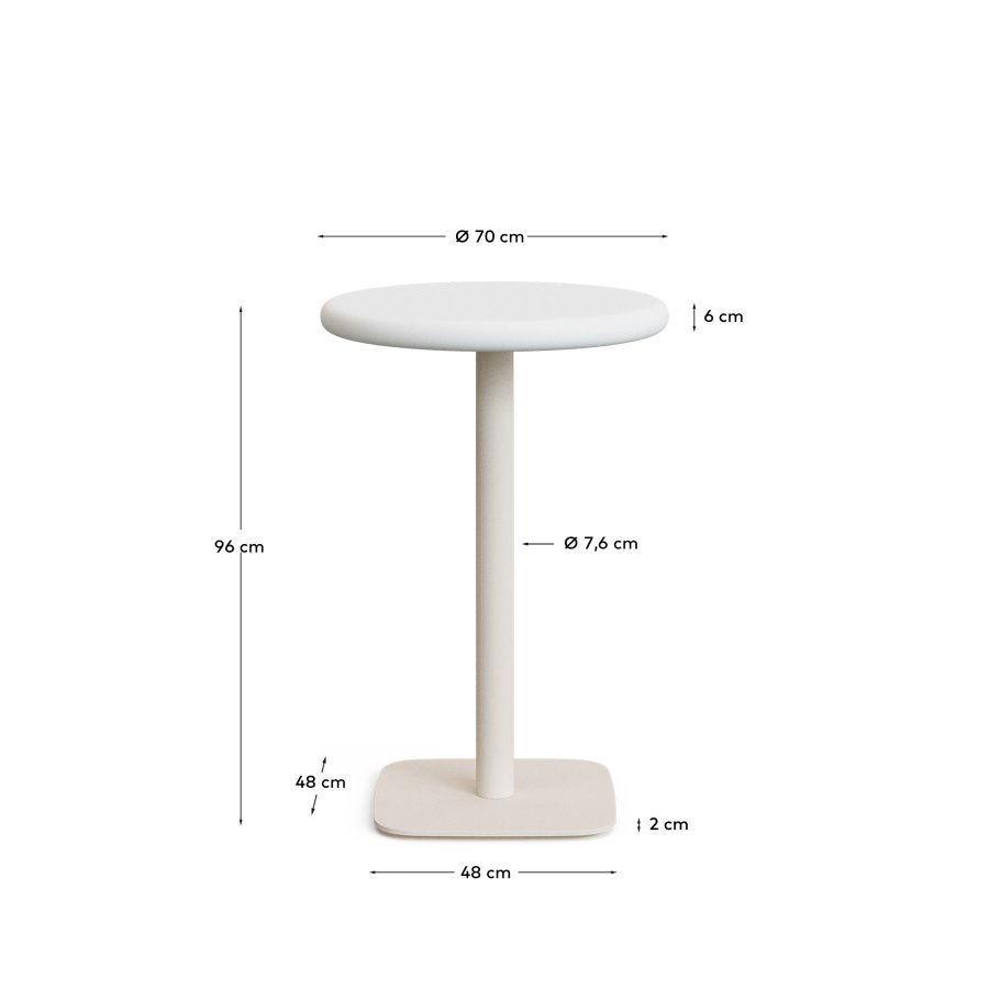 KAVE HOME Dina udendrs hjt rundt bord med hvid cementplade Ã˜70cm og hvid stlfod 48x48x96cm