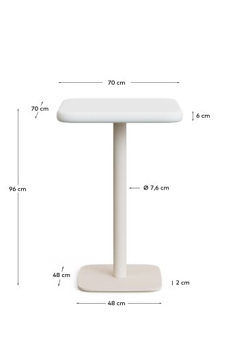 KAVE HOME Dina udendrs hjbord med hvid cementplade 70x70cm og hvid stlbund 48x48x96cm